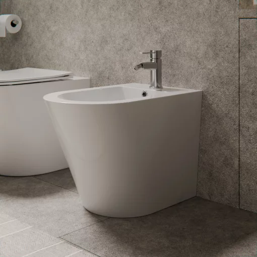HD Madrid Glossy White íves álló bidé, cserélhető színű túlfolyóval