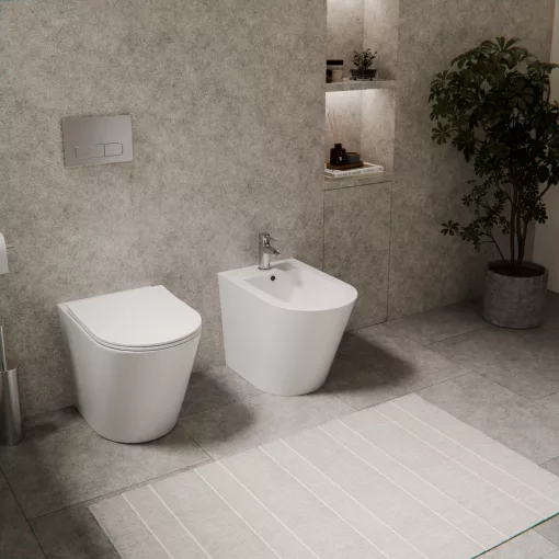 HD Madrid Glossy White íves álló bidé, cserélhető színű túlfolyóval