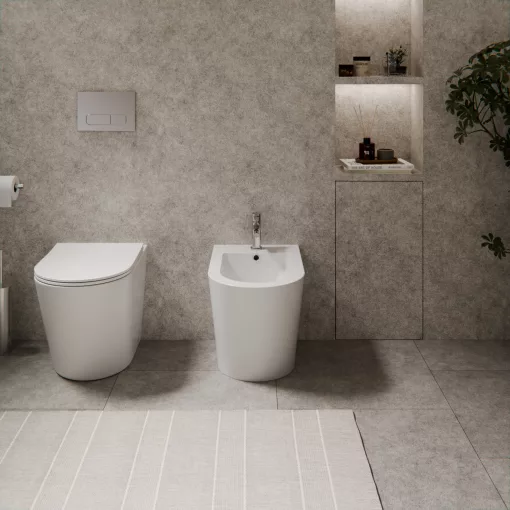 HD Madrid Glossy White íves álló bidé, cserélhető színű túlfolyóval