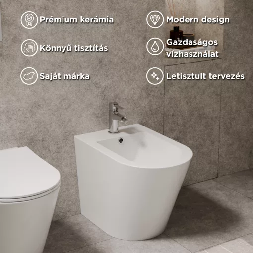 HD Madrid Glossy White íves álló bidé, cserélhető színű túlfolyóval