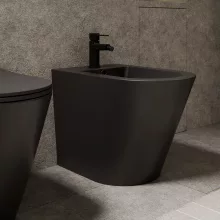 HD Madrid Matt Black íves álló bidé, matt fekete túlfolyóval