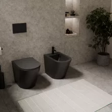 HD Madrid Matt Black íves álló bidé, matt fekete túlfolyóval