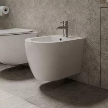 HD Lea Glossy White íves falra szerelhető bidé, cserélhető színű túlfolyóval