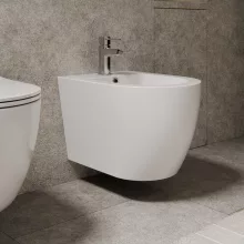 HD Lea Glossy White íves falra szerelhető bidé, cserélhető színű túlfolyóval