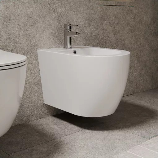 HD Lea Glossy White íves falra szerelhető bidé, cserélhető színű túlfolyóval