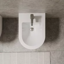 HD Lea Glossy White íves falra szerelhető bidé, cserélhető színű túlfolyóval