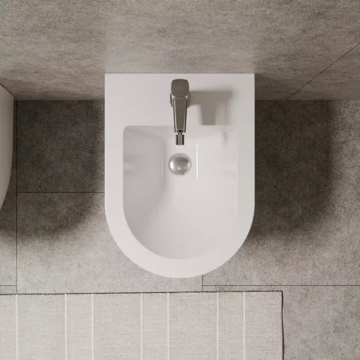HD Lea Glossy White íves falra szerelhető bidé, cserélhető színű túlfolyóval