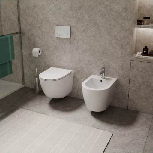 HD Lea Glossy White íves falra szerelhető bidé, cserélhető színű túlfolyóval