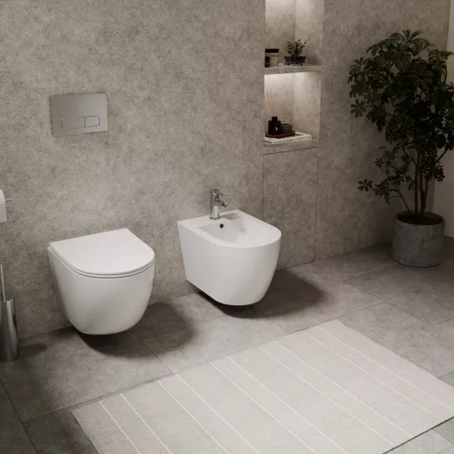 HD Lea Glossy White íves falra szerelhető bidé, cserélhető színű túlfolyóval