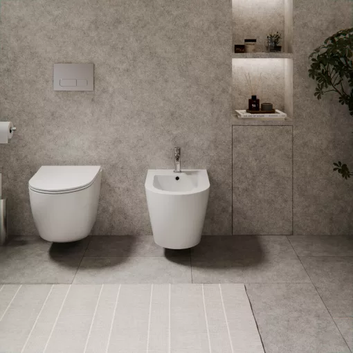 HD Lea Glossy White íves falra szerelhető bidé, cserélhető színű túlfolyóval