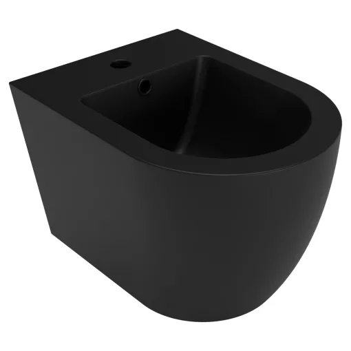 HD Lea Matt Black íves falra szerelhető bidé, matt fekete túlfolyóval