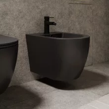 HD Lea Matt Black íves falra szerelhető bidé, matt fekete túlfolyóval