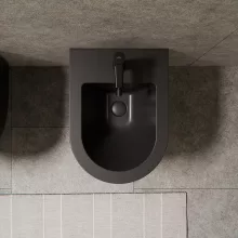 HD Lea Matt Black íves falra szerelhető bidé, matt fekete túlfolyóval