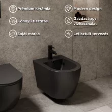HD Lea Matt Black íves falra szerelhető bidé, matt fekete túlfolyóval