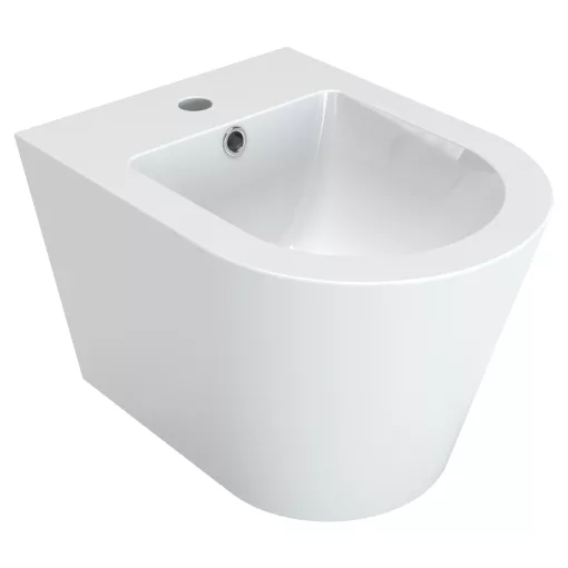 HD Madrid Glossy White íves falra szerelhető bidé, cserélhető színű túlfolyóval
