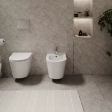 HD Madrid Glossy White íves falra szerelhető bidé, cserélhető színű túlfolyóval