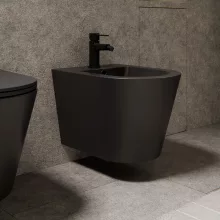 HD Madrid Matt Black íves falra szerelhető bidé, matt fekete túlfolyóval