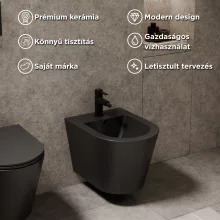 HD Madrid Matt Black íves falra szerelhető bidé, matt fekete túlfolyóval