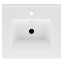 HD D07 White 50 cm fényes fehér slim kerámia mosdó matt fekete túlfolyóval