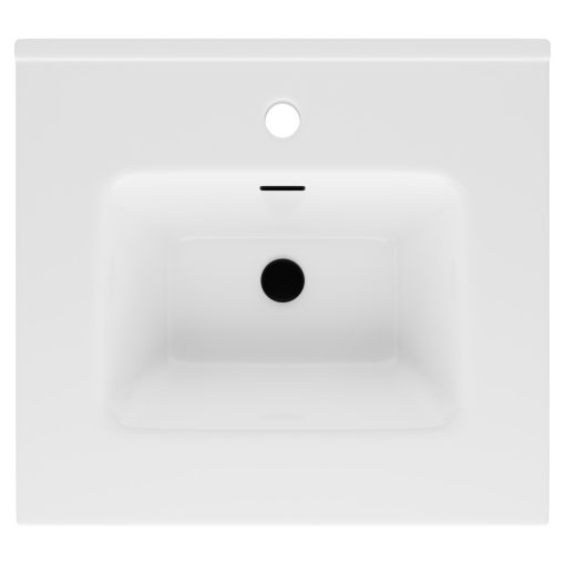 HD D07 White 50 cm fényes fehér slim kerámia mosdó matt fekete túlfolyóval