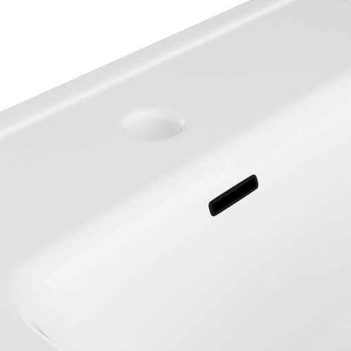 HD D07 White 50 cm fényes fehér slim kerámia mosdó matt fekete túlfolyóval