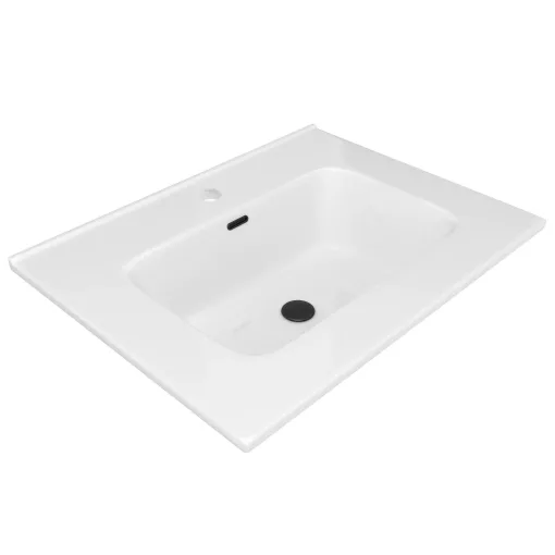HD D07 White 60 cm fényes fehér slim kerámia mosdó matt fekete túlfolyóval