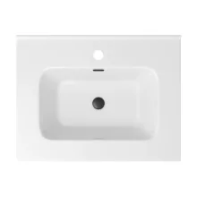 HD D07 White 60 cm fényes fehér slim kerámia mosdó matt fekete túlfolyóval