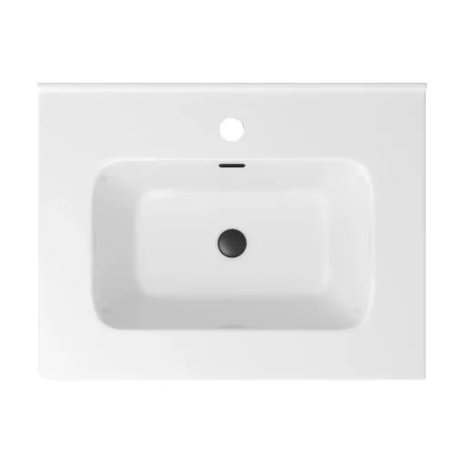 HD D07 White 60 cm fényes fehér slim kerámia mosdó matt fekete túlfolyóval