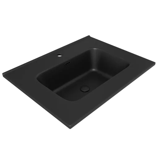 HD D07 Matt Black 60 cm matt fekete slim kerámia mosdó matt fekete túlfolyóval