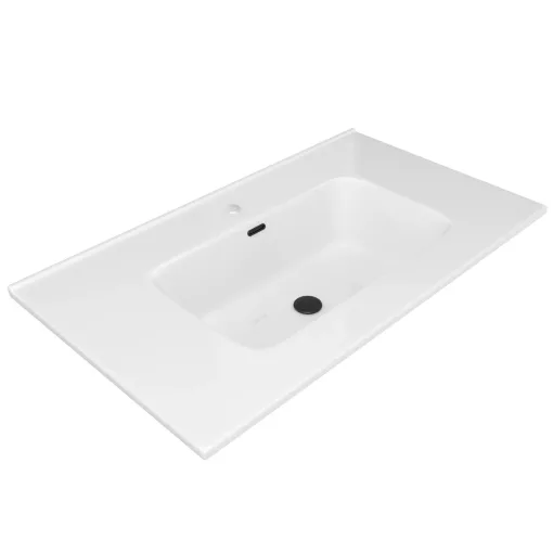 HD D07 White 80 cm fényes fehér slim kerámia mosdó matt fekete túlfolyóval