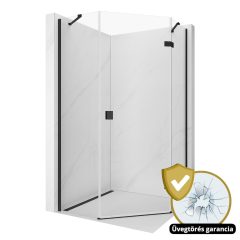   HD Diamond "S" Black 80x90 aszimmetrikus szögletes nyílóajtós zuhanykabin 6 mm vastag vízlepergető biztonsági üveggel, fekete elemekkel, 195 cm magas
