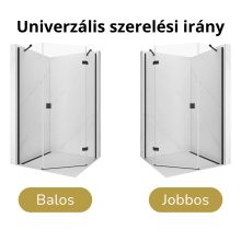 HD Diamond "S" Black 80x80 szögletes nyílóajtós zuhanykabin 6 mm vastag vízlepergető biztonsági üveggel, fekete elemekkel, 195 cm magas