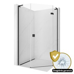   HD Diamond "L" Black 80x90 aszimmetrikus szögletes nyílóajtós zuhanykabin 6 mm vastag vízlepergető biztonsági üveggel, fekete elemekkel, 195 cm magas