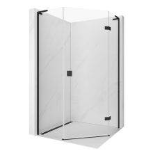HD Diamond "L" Black 80x100 aszimmetrikus szögletes nyílóajtós zuhanykabin 6 mm vastag vízlepergető biztonsági üveggel, fekete elemekkel, 195 cm magas