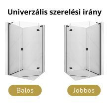 HD Diamond "L" Black 80x100 aszimmetrikus szögletes nyílóajtós zuhanykabin 6 mm vastag vízlepergető biztonsági üveggel, fekete elemekkel, 195 cm magas