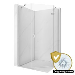   HD Diamond "S" 80x90 aszimmetrikus szögletes nyílóajtós zuhanykabin 6 mm vastag vízlepergető biztonsági üveggel, krómozott elemekkel és sarok merevítőkkel, 195 cm magas
