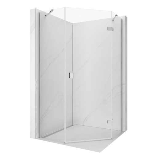 HD Diamond "S" 100x80 aszimmetrikus szögletes nyílóajtós zuhanykabin 6 mm vastag vízlepergető biztonsági üveggel, krómozott elemekkel és sarok merevítőkkel, 195 cm magas
