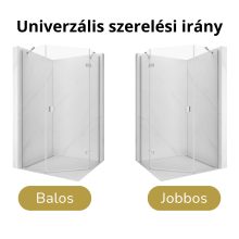 HD Diamond "S" 100x80 aszimmetrikus szögletes nyílóajtós zuhanykabin 6 mm vastag vízlepergető biztonsági üveggel, krómozott elemekkel és sarok merevítőkkel, 195 cm magas
