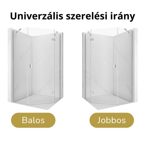 HD Diamond "S" 100x80 aszimmetrikus szögletes nyílóajtós zuhanykabin 6 mm vastag vízlepergető biztonsági üveggel, krómozott elemekkel és sarok merevítőkkel, 195 cm magas
