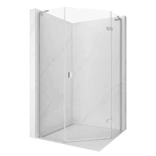 HD Diamond "L" 80x90 aszimmetrikus szögletes nyílóajtós zuhanykabin 6 mm vastag vízlepergető biztonsági üveggel, krómozott elemekkel, 195 cm magas