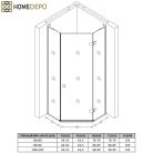 HD Diamond "L" 90x100 aszimmetrikus szögletes nyílóajtós zuhanykabin 6 mm vastag vízlepergető biztonsági üveggel, krómozott elemekkel és "L" stabilizátorokkal, 195 cm magas