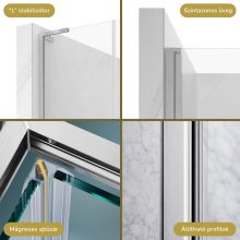HD Diamond "L" 80x90 aszimmetrikus szögletes nyílóajtós zuhanykabin 6 mm vastag vízlepergető biztonsági üveggel, krómozott elemekkel, 195 cm magas