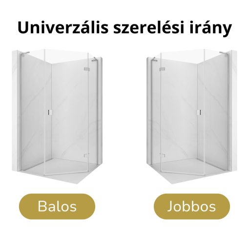 HD Diamond "L" 80x90 aszimmetrikus szögletes nyílóajtós zuhanykabin 6 mm vastag vízlepergető biztonsági üveggel, krómozott elemekkel, 195 cm magas