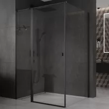 HD Defender "T" Black 110x70 aszimmetrikus szögletes nyílóajtós zuhanykabin 6 mm vastag vízlepergető biztonsági üveggel, fekete színű elemekkel, 195 cm magas