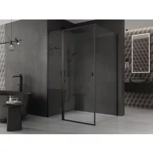 HD Defender "T" Black 110x70 aszimmetrikus szögletes nyílóajtós zuhanykabin 6 mm vastag vízlepergető biztonsági üveggel, fekete színű elemekkel, 195 cm magas