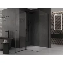 HD Defender "T" Black 110x70 aszimmetrikus szögletes nyílóajtós zuhanykabin 6 mm vastag vízlepergető biztonsági üveggel, fekete színű elemekkel, 195 cm magas