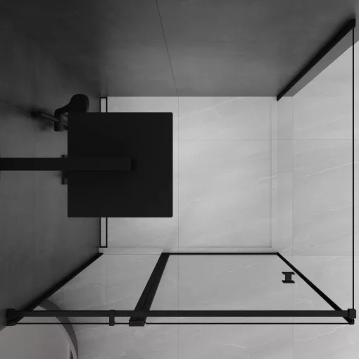 HD Defender "T" Black 110x70 aszimmetrikus szögletes nyílóajtós zuhanykabin 6 mm vastag vízlepergető biztonsági üveggel, fekete színű elemekkel, 195 cm magas