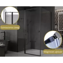 HD Defender "T" Black 110x70 aszimmetrikus szögletes nyílóajtós zuhanykabin 6 mm vastag vízlepergető biztonsági üveggel, fekete színű elemekkel, 195 cm magas