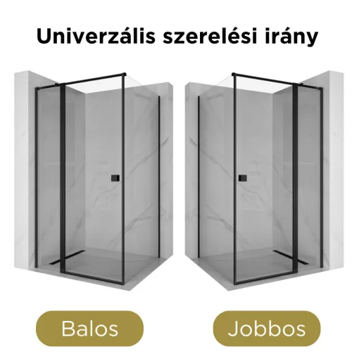 HD Defender "T" Black 110x70 aszimmetrikus szögletes nyílóajtós zuhanykabin 6 mm vastag vízlepergető biztonsági üveggel, fekete színű elemekkel, 195 cm magas