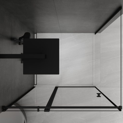 HD Defender "T" Black 120x90 aszimmetrikus szögletes nyílóajtós zuhanykabin 6 mm vastag vízlepergető biztonsági üveggel, fekete színű elemekkel, 195 cm magas